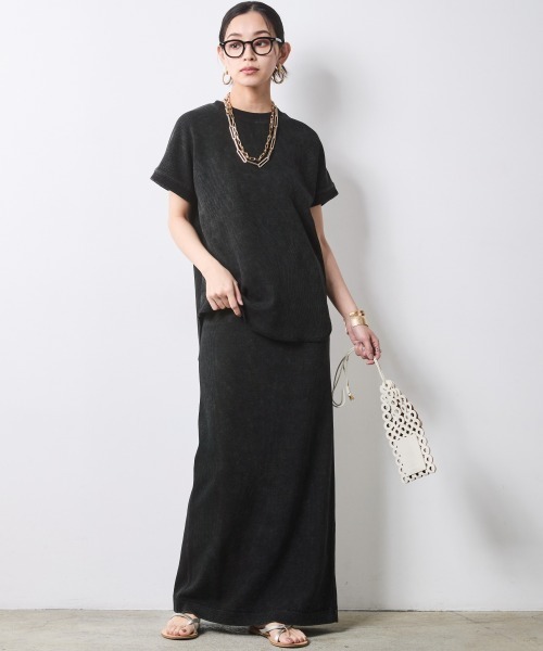 CHIC STYLE（シックスタイル）の「【セットアップ対応】ヴィンテージ加工サーマルフレンチスリーブカットソー＜大きいサイズ有＞シックスタイル（Tシャツ/カットソー・レディース・ブラウン系/スミクロ・3L/LL/L/M/5L/4L）」の6枚目の写真