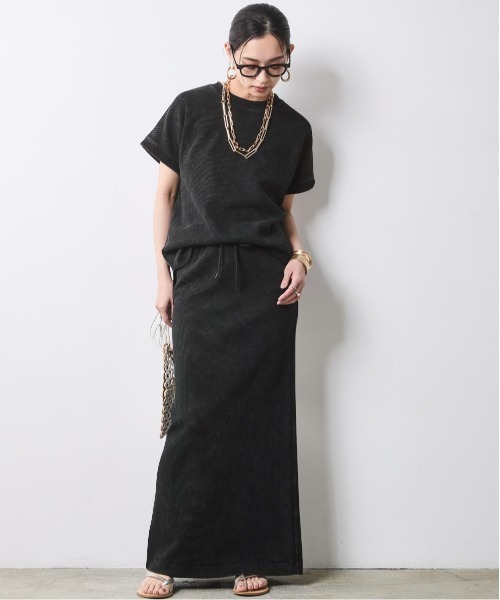 CHIC STYLE（シックスタイル）の「【セットアップ対応】ヴィンテージ加工サーマルフレンチスリーブカットソー＜大きいサイズ有＞シックスタイル（Tシャツ/カットソー・レディース・ブラウン系/スミクロ・3L/LL/L/M/5L/4L）」の7枚目の写真