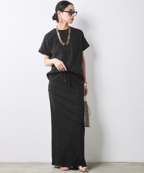 CHIC STYLE（シックスタイル）の「【セットアップ対応】ヴィンテージ加工サーマルフレンチスリーブカットソー＜大きいサイズ有＞シックスタイル（Tシャツ/カットソー・レディース・ブラウン系/スミクロ・3L/LL/L/M/5L/4L）」の8枚目の写真