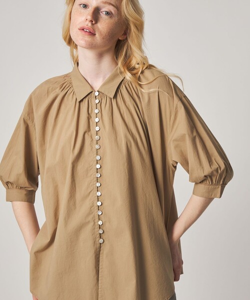 Steven Alan(スティーブンアラン)の「<Steven Alan>コットン ポプリン ギャザー ブラウス(シャツ/ブラウス・レディース・ブラック/ベージュ・FREE)」の17枚目の写真