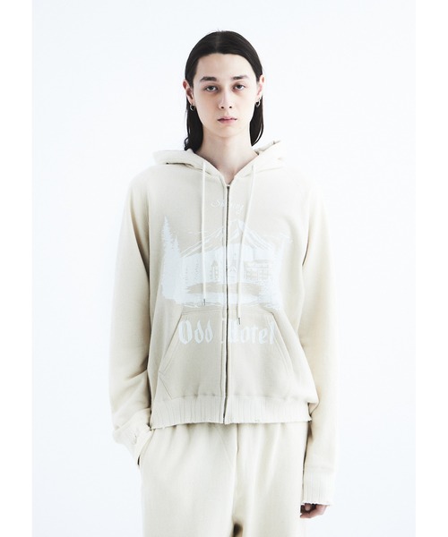 DAIRIKU(ダイリク)の「"Odd Hotel" Silk-Cotton Zip Up Hoodie(パーカー・メンズ・ホワイト系その他/ブラック・M/L)」の4枚目の写真