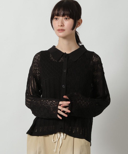 LAKOLE(ラコレ)の「パッチワーク透かし編み長袖 / 663435(ニット/セーター・レディース・ブラック/オフホワイト/ライトブルー・FREE)」の3枚目の写真