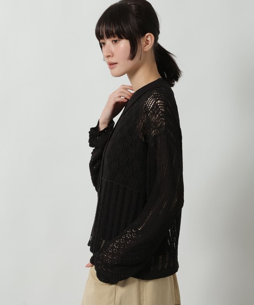 LAKOLE(ラコレ)の「パッチワーク透かし編み長袖 / 663435(ニット/セーター・レディース・ブラック/オフホワイト/ライトブルー・FREE)」の8枚目の写真