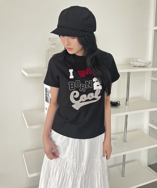 UNE MANSION(ユヌマンション)の「アップリケロゴデザインTシャツカットソー(Tシャツ/カットソー・レディース・ブラック/ホワイト・FREE)」の2枚目の写真