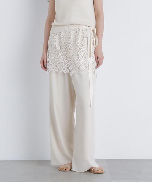 N.（N. Natural Beauty Basic）（エヌエヌナチュラルビューティーベーシック）の「レースレイヤード楊柳パンツ（その他パンツ・レディース・ブラック/オフホワイト・ﾌﾘ-）」の2枚目の写真