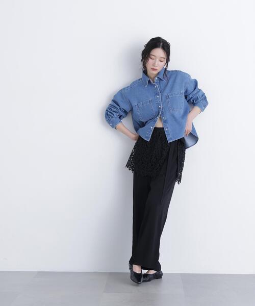 N.（N. Natural Beauty Basic）（エヌエヌナチュラルビューティーベーシック）の「レースレイヤード楊柳パンツ（その他パンツ・レディース・ブラック/オフホワイト・ﾌﾘ-）」の3枚目の写真