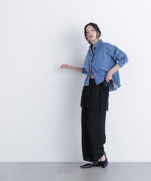 N.（N. Natural Beauty Basic）（エヌエヌナチュラルビューティーベーシック）の「レースレイヤード楊柳パンツ（その他パンツ・レディース・ブラック/オフホワイト・ﾌﾘ-）」の4枚目の写真