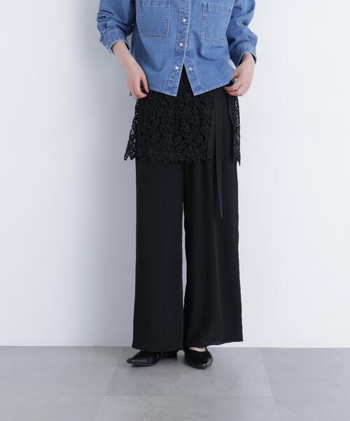 N.（N. Natural Beauty Basic）（エヌエヌナチュラルビューティーベーシック）の「レースレイヤード楊柳パンツ（その他パンツ・レディース・ブラック/オフホワイト・ﾌﾘ-）」の5枚目の写真