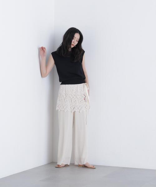 N.（N. Natural Beauty Basic）（エヌエヌナチュラルビューティーベーシック）の「レースレイヤード楊柳パンツ（その他パンツ・レディース・ブラック/オフホワイト・ﾌﾘ-）」の8枚目の写真