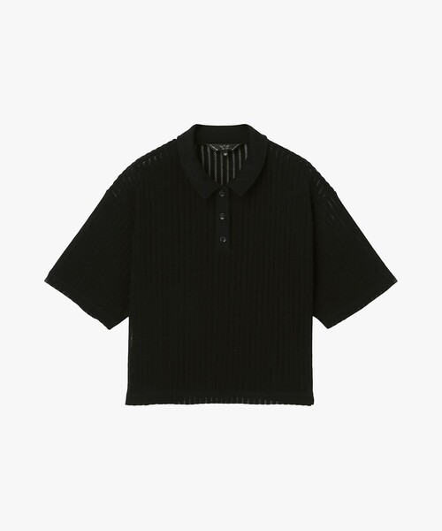To b. by agnes b.(トゥービーバイアニエスベー)の「ラッフルメッシュ ストライプ ポロシャツ(Tシャツ/カットソー・レディース・ブラック・38/40)」の2枚目の写真