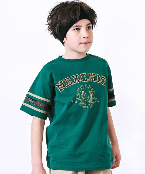 bebebe出品 セール】メッシュスリーブ・カレッジロゴTシャツ(110~150cm)（Tシャツ