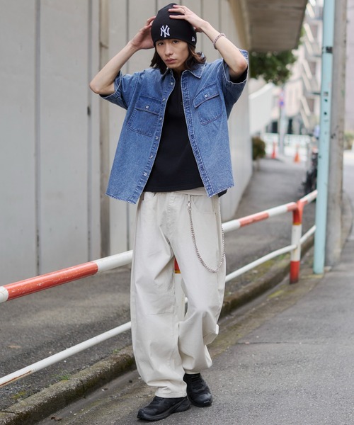 WEGO（ウィゴー）の「WEGO/【26年春夏新作】カラーデニムシャツ（シャツ/ブラウス・メンズ・ブラウン系その他/スカイブルー/ブラック系3/レッド系その他・LARGE/MEDIUM）」の8枚目の写真