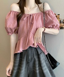 カラー刺繍オフショルブラウス ピンク 前後2WAY】レース刺繍オフショルブラウス | w closet(ダブル