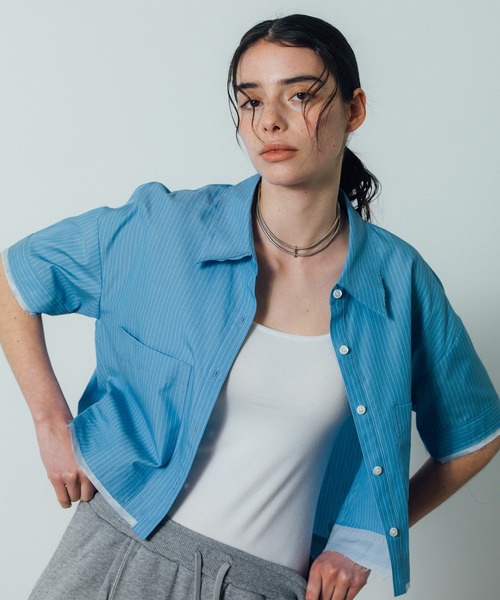 CITY TOKYO(シティトウキョウ)の「【CITY TOKYO/シティートウキョウ】Double Pocket Short Shirt / ダブルポケットショートシャツ(シャツ/ブラウス・レディース・ブルー/ブラック/ホワイト・FREE)」の1枚目の写真