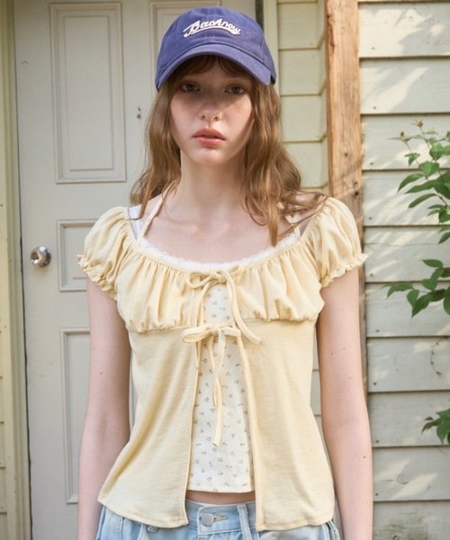 Birthday room(バースデイルーム)の「レイヤードパフスリトップス/Layered puff sleeve top(Tシャツ/カットソー・レディース・イエロー/グレー・FREE)」の1枚目の写真