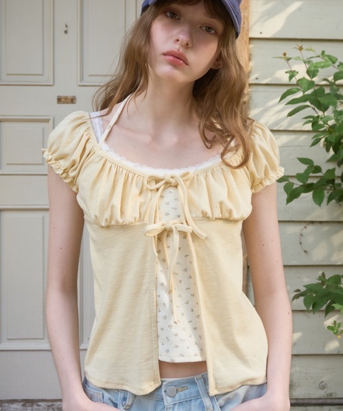 Birthday room(バースデイルーム)の「レイヤードパフスリトップス/Layered puff sleeve top(Tシャツ/カットソー・レディース・イエロー/グレー・FREE)」の11枚目の写真