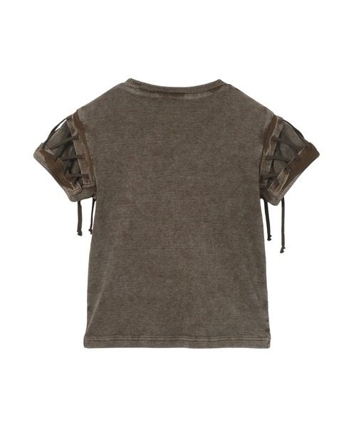X-girl（エックスガール）の「FADED LACED UP SLEEVE S/S COMPACT TOP（Tシャツ/カットソー・レディース・ブラウン/オリーブ・ONE SIZE）」の12枚目の写真