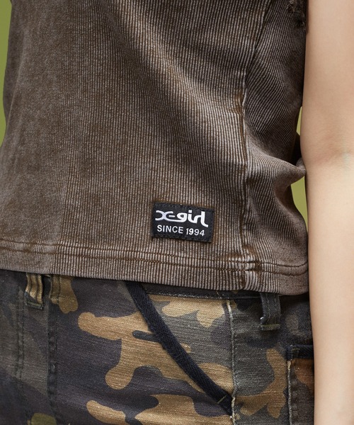 X-girl（エックスガール）の「FADED LACED UP SLEEVE S/S COMPACT TOP（Tシャツ/カットソー・レディース・ブラウン/オリーブ・ONE SIZE）」の9枚目の写真