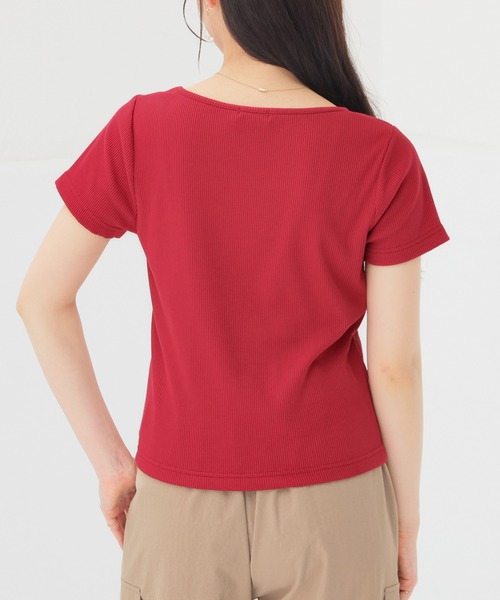Honeys(ハニーズ)の「【ハニさら・接触冷感・UVカット】レースアップトップス(Tシャツ/カットソー・レディース・レッド/ホワイト/ヘザーチャコール/ブラック・S/M/L)」の18枚目の写真