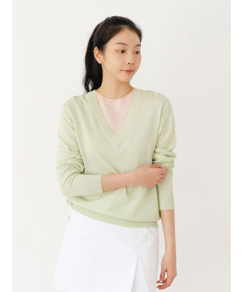 NITINA(ニティナ)の「レイヤードラウンドニットL/GR(ニット/セーター・レディース・ライトグリーン・F)」の1枚目の写真