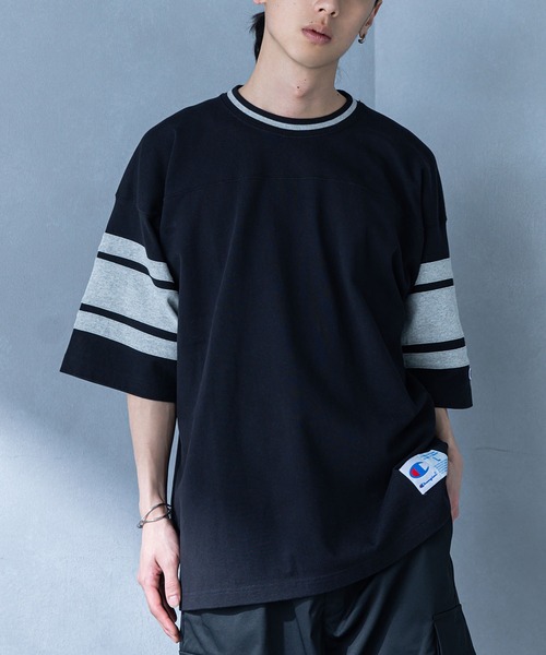 Champion(チャンピオン)の「【Champion】フットボールTシャツ(Tシャツ/カットソー・メンズ・ブラック/オフホワイト・L/M/XL)」の6枚目の写真
