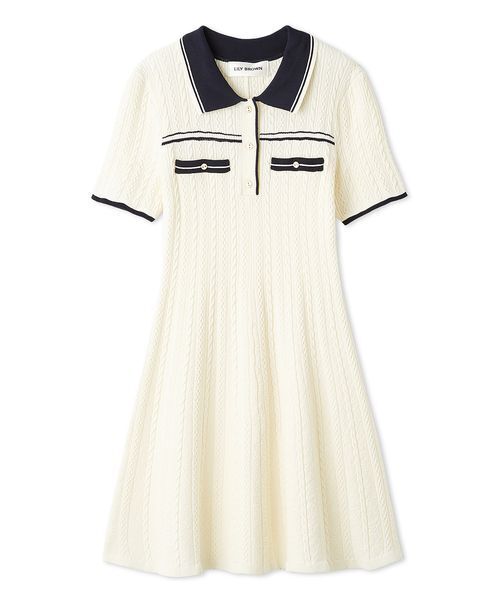 LILY BROWN(リリーブラウン)の「ポロニットミニワンピース(ワンピース・レディース・アイボリー/ピンク/ネイビー・F)」の1枚目の写真