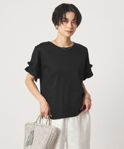green label relaxing(グリーンレーベルリラクシング)の「ソデフリル Tシャツ 汗染み防止(Tシャツ/カットソー・レディース・ブラック/オフホワイト/ダークブラウン/ライトグレー・FREE)」の21枚目の写真