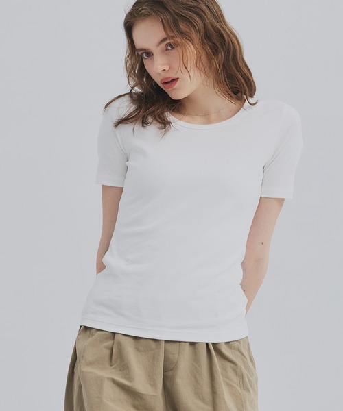 PUBLIC TOKYO(パブリックトウキョウ)の「最高級コットン|着心地◎|細見え|コンパクトTシャツ【2026新作】極 スクープネックTEE(Tシャツ/カットソー・レディース・ホワイト/ミント/ネイビー・1/2/3)」の2枚目の写真