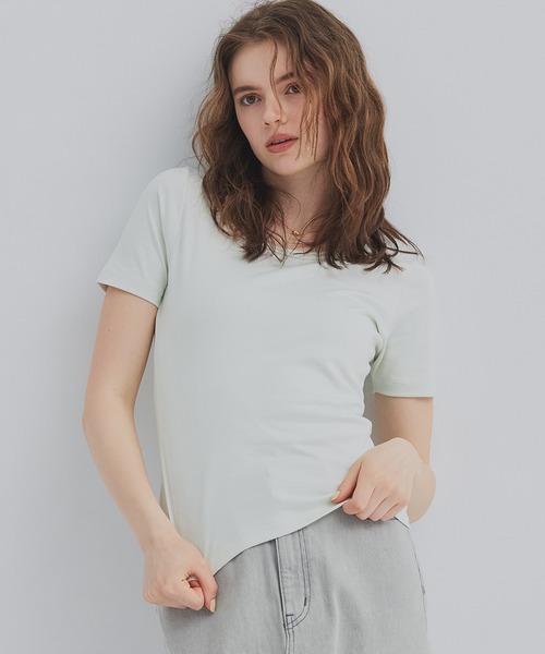 PUBLIC TOKYO(パブリックトウキョウ)の「最高級コットン|着心地◎|細見え|コンパクトTシャツ【2026新作】極 スクープネックTEE(Tシャツ/カットソー・レディース・ホワイト/ミント/ネイビー・1/2/3)」の3枚目の写真