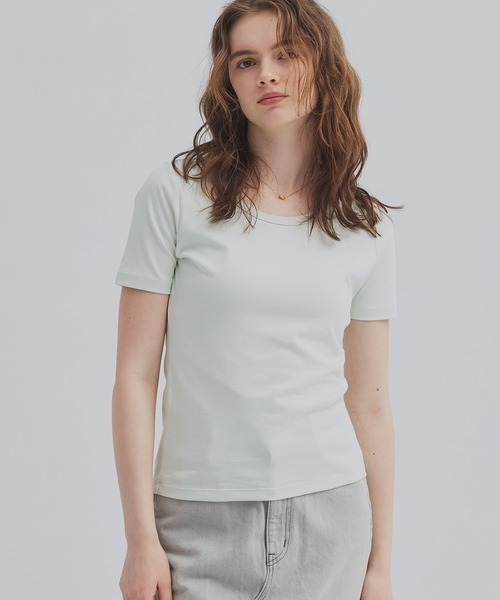 PUBLIC TOKYO(パブリックトウキョウ)の「最高級コットン|着心地◎|細見え|コンパクトTシャツ【2026新作】極 スクープネックTEE(Tシャツ/カットソー・レディース・ホワイト/ミント/ネイビー・1/2/3)」の5枚目の写真