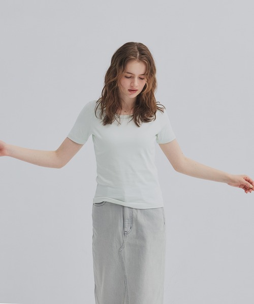 PUBLIC TOKYO(パブリックトウキョウ)の「最高級コットン|着心地◎|細見え|コンパクトTシャツ【2026新作】極 スクープネックTEE(Tシャツ/カットソー・レディース・ホワイト/ミント/ネイビー・1/2/3)」の7枚目の写真