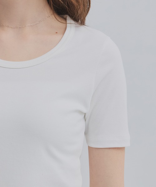 PUBLIC TOKYO(パブリックトウキョウ)の「最高級コットン|着心地◎|細見え|コンパクトTシャツ【2026新作】極 スクープネックTEE(Tシャツ/カットソー・レディース・ホワイト/ミント/ネイビー・1/2/3)」の21枚目の写真