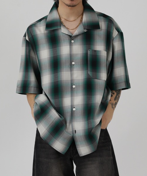BIG MIKE(ビッグマイク)の「BIG MIKE SS SHIRT レーヨン混オンブレオープンカラー半袖シャツ(シャツ/ブラウス・メンズ・グレー/グレー×ピンク/グリーン/ブルー/ブルー系/ミント・L/XL/M)」の16枚目の写真