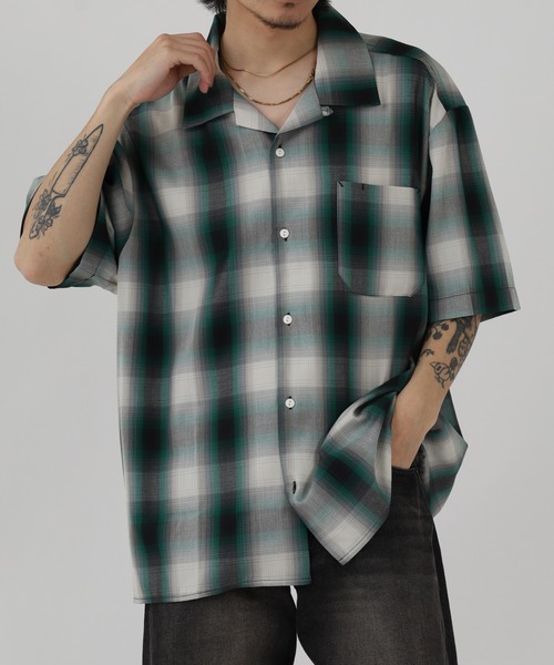 BIG MIKE(ビッグマイク)の「BIG MIKE SS SHIRT レーヨン混オンブレオープンカラー半袖シャツ(シャツ/ブラウス・メンズ・グレー/グレー×ピンク/グリーン/ブルー/ブルー系/ミント・L/XL/M)」の18枚目の写真