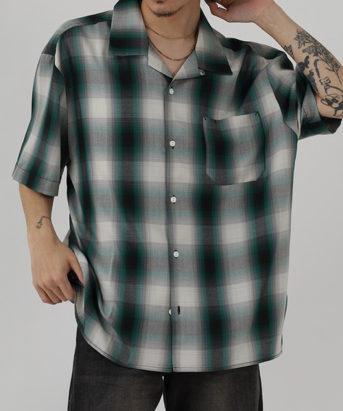 BIG MIKE(ビッグマイク)の「BIG MIKE SS SHIRT レーヨン混オンブレオープンカラー半袖シャツ(シャツ/ブラウス・メンズ・グレー/グレー×ピンク/グリーン/ブルー/ブルー系/ミント・L/XL/M)」の13枚目の写真