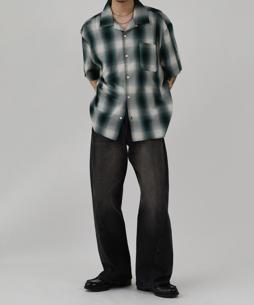 BIG MIKE(ビッグマイク)の「BIG MIKE SS SHIRT レーヨン混オンブレオープンカラー半袖シャツ(シャツ/ブラウス・メンズ・グレー/グレー×ピンク/グリーン/ブルー/ブルー系/ミント・L/XL/M)」の14枚目の写真