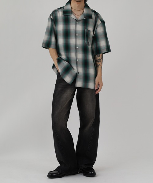 BIG MIKE(ビッグマイク)の「BIG MIKE SS SHIRT レーヨン混オンブレオープンカラー半袖シャツ(シャツ/ブラウス・メンズ・グレー/グレー×ピンク/グリーン/ブルー/ブルー系/ミント・L/XL/M)」の15枚目の写真