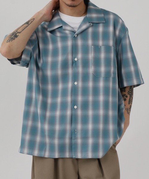 BIG MIKE(ビッグマイク)の「BIG MIKE SS SHIRT レーヨン混オンブレオープンカラー半袖シャツ(シャツ/ブラウス・メンズ・グレー/グレー×ピンク/グリーン/ブルー/ブルー系/ミント・L/XL/M)」の9枚目の写真