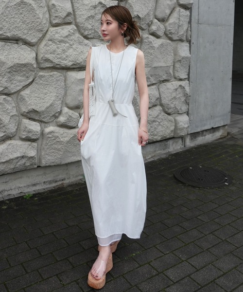 LAULEN（ローレン）の「lip case necklace set cotton sleeveless dress /リップケースネックレスセットコットンノースリーブワンピース（ワンピース・レディース・ホワイト/ブラック・FREE）」の2枚目の写真