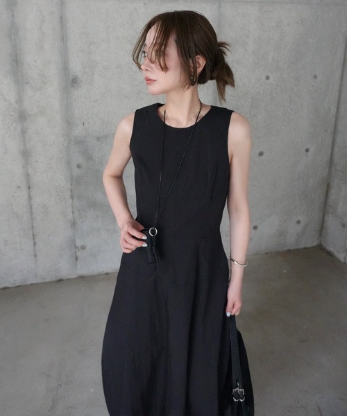 LAULEN（ローレン）の「lip case necklace set cotton sleeveless dress /リップケースネックレスセットコットンノースリーブワンピース（ワンピース・レディース・ホワイト/ブラック・FREE）」の4枚目の写真