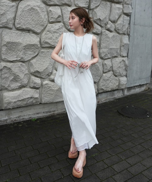 LAULEN（ローレン）の「lip case necklace set cotton sleeveless dress /リップケースネックレスセットコットンノースリーブワンピース（ワンピース・レディース・ホワイト/ブラック・FREE）」の7枚目の写真