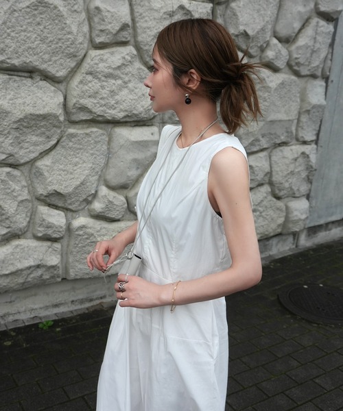 LAULEN（ローレン）の「lip case necklace set cotton sleeveless dress /リップケースネックレスセットコットンノースリーブワンピース（ワンピース・レディース・ホワイト/ブラック・FREE）」の9枚目の写真