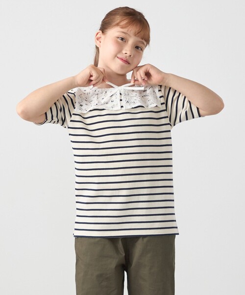 SHIPS any(シップス エニィ)の「SHIPS any: レース カラー リボン 半袖 Tシャツ<KIDS>(Tシャツ/カットソー・キッズ・ホワイト/ネイビー・130/140/150/120)」の2枚目の写真