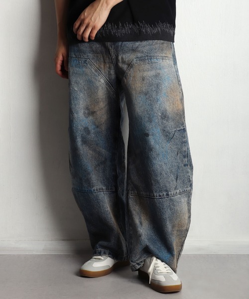 WESTSEA(ウエストシー)の「ヴィンテージウォッシュ バルーンデニムパンツ ワイドカーブ(デニムパンツ・メンズ・ブルー・S/M/L)」の1枚目の写真