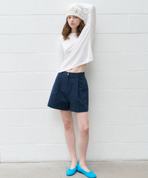 A-line one tuck cotton short [KNSS07PT02]_Navy