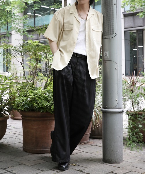 NAKER（ネイカー）の「オープンカラーテックリネン半袖シャツ（シャツ/ブラウス・メンズ・ベージュ/グリーン・S/M/L/XL）」の13枚目の写真