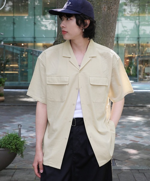 NAKER（ネイカー）の「オープンカラーテックリネン半袖シャツ（シャツ/ブラウス・メンズ・ベージュ/グリーン・S/M/L/XL）」の20枚目の写真