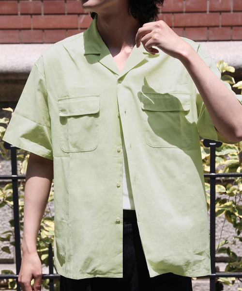 NAKER（ネイカー）の「オープンカラーテックリネン半袖シャツ（シャツ/ブラウス・メンズ・ベージュ/グリーン・S/M/L/XL）」の10枚目の写真