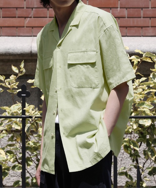 NAKER（ネイカー）の「オープンカラーテックリネン半袖シャツ（シャツ/ブラウス・メンズ・ベージュ/グリーン・S/M/L/XL）」の7枚目の写真
