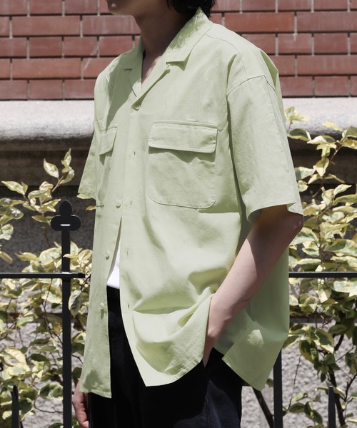 NAKER（ネイカー）の「オープンカラーテックリネン半袖シャツ（シャツ/ブラウス・メンズ・ベージュ/グリーン・S/M/L/XL）」の5枚目の写真
